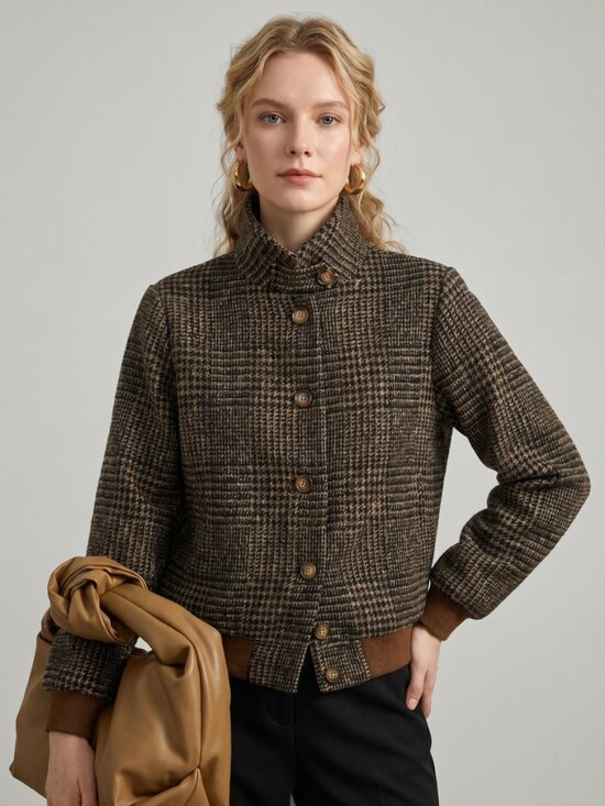 Jackets & Blazers - Women’s Vintage Plaid Button Jacket Chic Long Sleeve Casual Office Coat